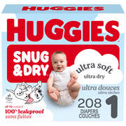 Huggies Snug & Dry Baby Diapers, Size 1 (8-14 lbs), 208 Count