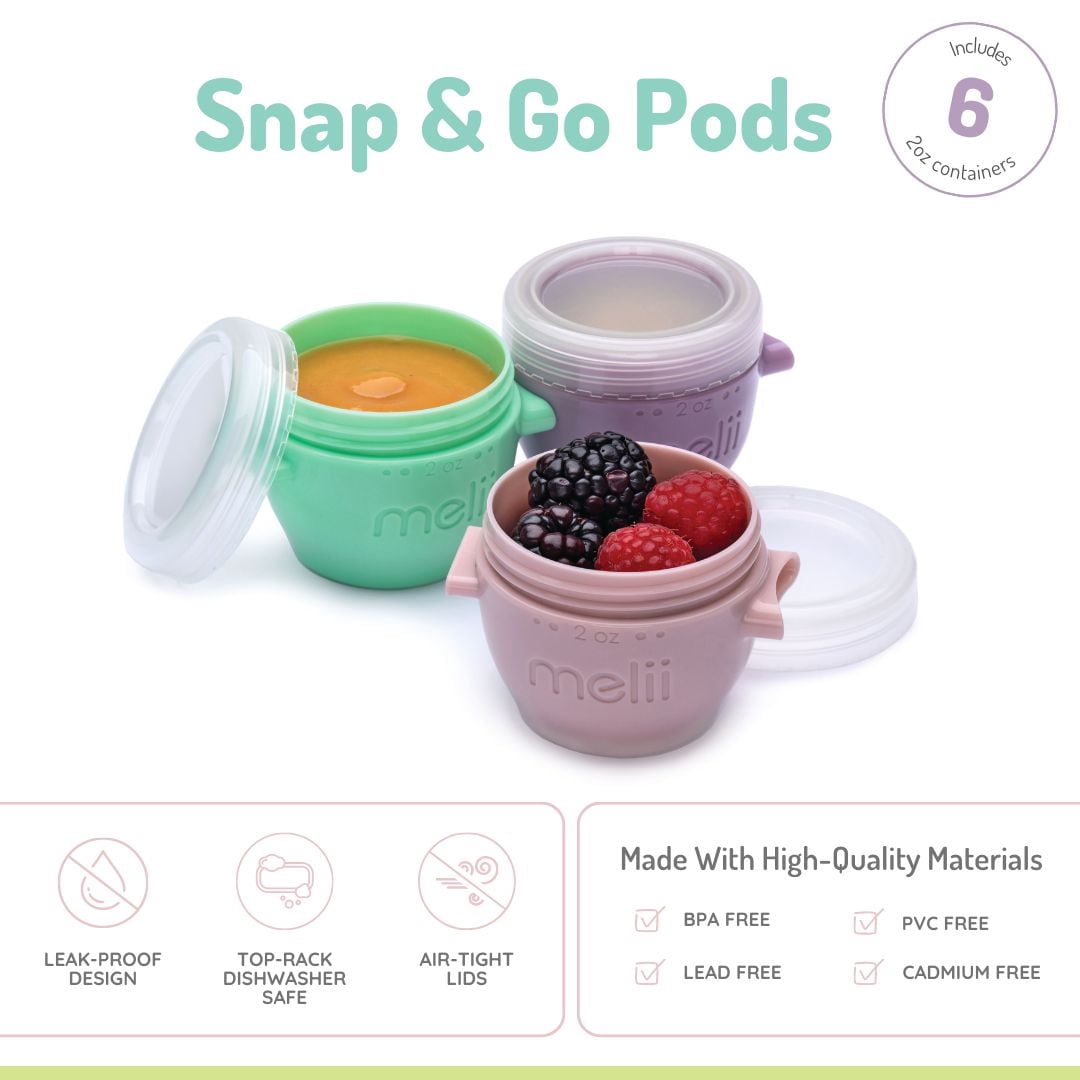 Melii Snap & Go Pods Food Storage Containers for Infants and Toddlers, 6 pack, 2 oz / 59 ml