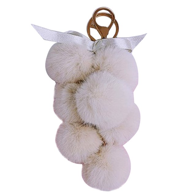 Faux Fur Ball Keychain Bowknot Grape Design Pom Pom Ball Charm Purse Pendant