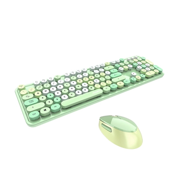 Mofii Sweet Keyboard Mouse Combo Mixed Color 2.4G Wireless Keyboard Mouse Set Circular Suspension Key Cap for PC Laptop Green