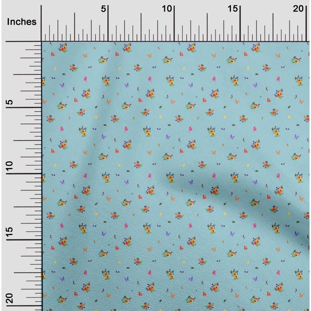 oneOone Georgette Viscose Fabric Leaves|Insect & Flower Floral Print Fabric BTY 42 Inch Wide