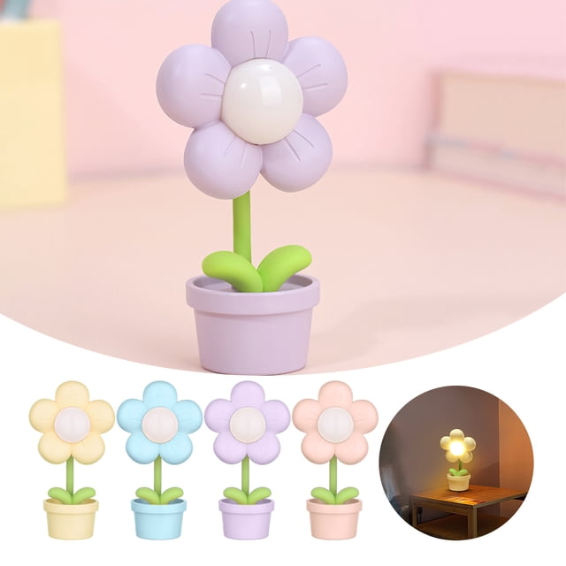 WIFKLSIIPG Mini Night Light Flower Cartoon Cute Night Lamp Cartoon Flower Night Light Battery Operated Creative Bedside Lamp Adjustable Cute Flower Light Kids Bedroom Decor Children Gifts