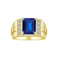 thumbnail image 1 of RYLOS Men's Rings 14K Yellow Gold Designer Style 10X8MM Emerald Cut Shape Gemstone & Diamonds Sapphire September Birthstone Rings For Men Size 12, 1 of 6