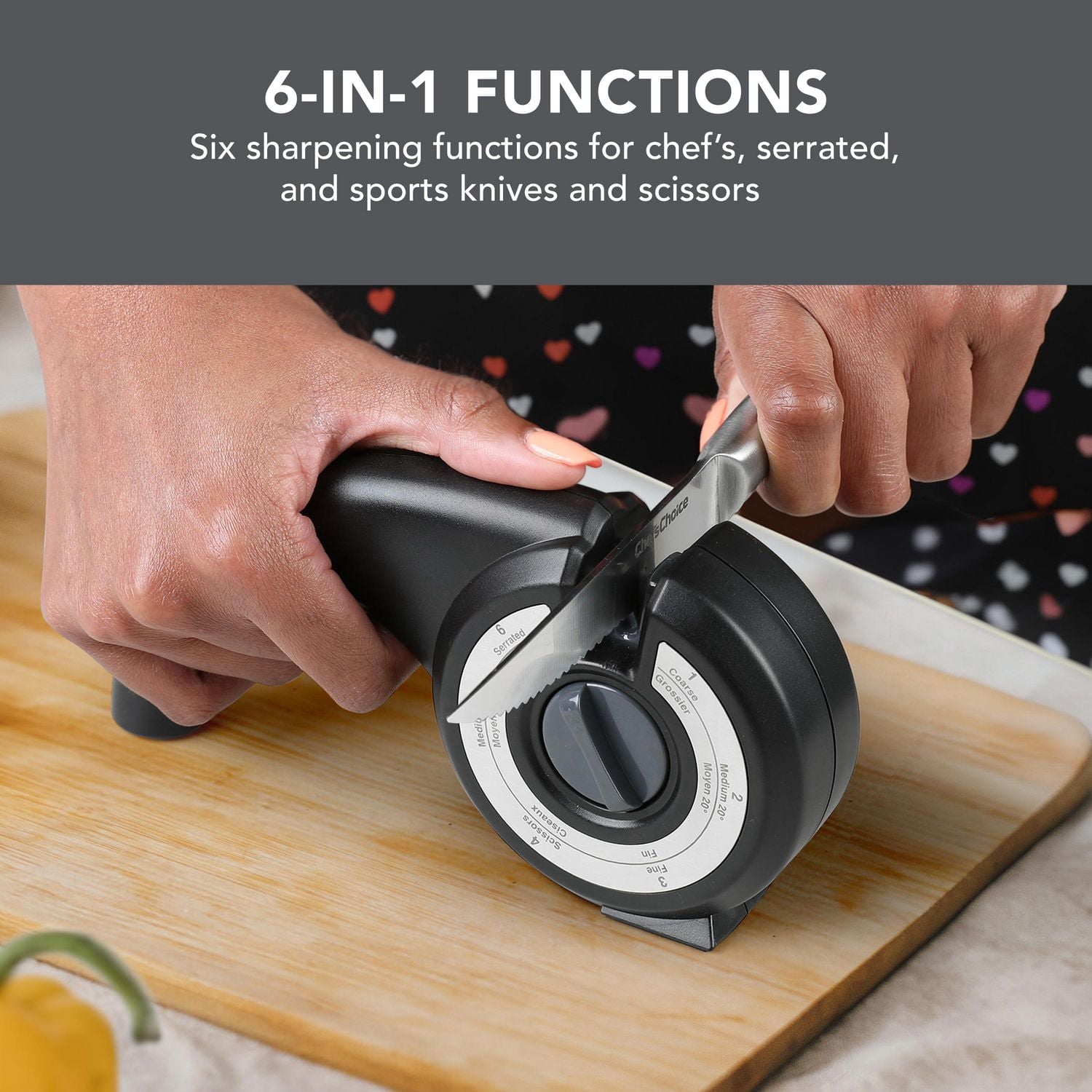 Chef'sChoice 6-in-1 Multifunctional Manual Knife Sharpener, in Black & Grey (SH6N1BKG14)