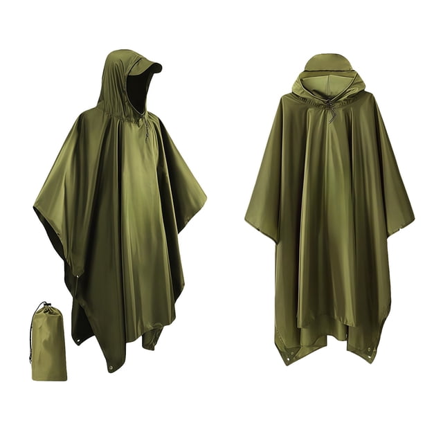 Duoif Ponchos de Pluie pour Adultes, Poncho de Pluie à Capuche Portable pour la Randonnée, le Camping, la Pêche Ponchos Adulte Vert