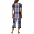 thumbnail image 3 of DPTALR Ensemble de Pyjama pour Femmes à Col Rond avec Imprimé à Carreaux, Manches Courtes, Chemise de Nuit et Pantalon avec Poches, 3 of 6