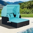 thumbnail image 1 of Costway Lit de Jour en Rotin pour Terrasse, avec Auvent Rétractable, Tables d'Appoint et Coussins Turquoise, 1 of 10