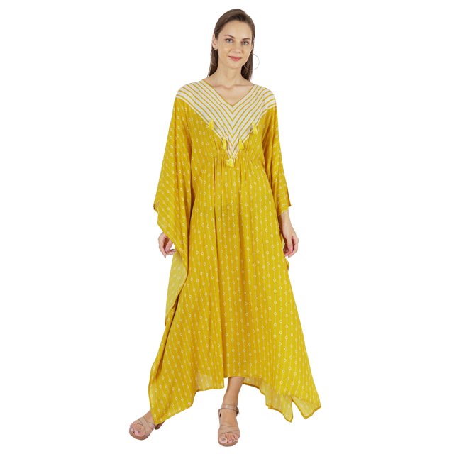 Moomaya Robe Caftan Imprimée Robe Maxi pour Femmes Tenue de Plage Fête Kimono Couvre-Maillot Caftan