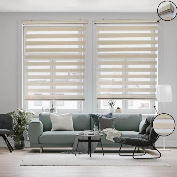 ITY - Olivia Stone - Alternate Zebra Blinds Window Shade Cordless Beige 68"x 84"