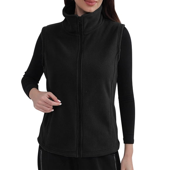 Mceream Fleece Vest for Women Lightweight Polar Fleece Zip up Jackets Sleeveless Warm Vests with Pockets Fall Winter Outerwear 2025 Plus Size Chaleco TéRmico Para Mujer Black M