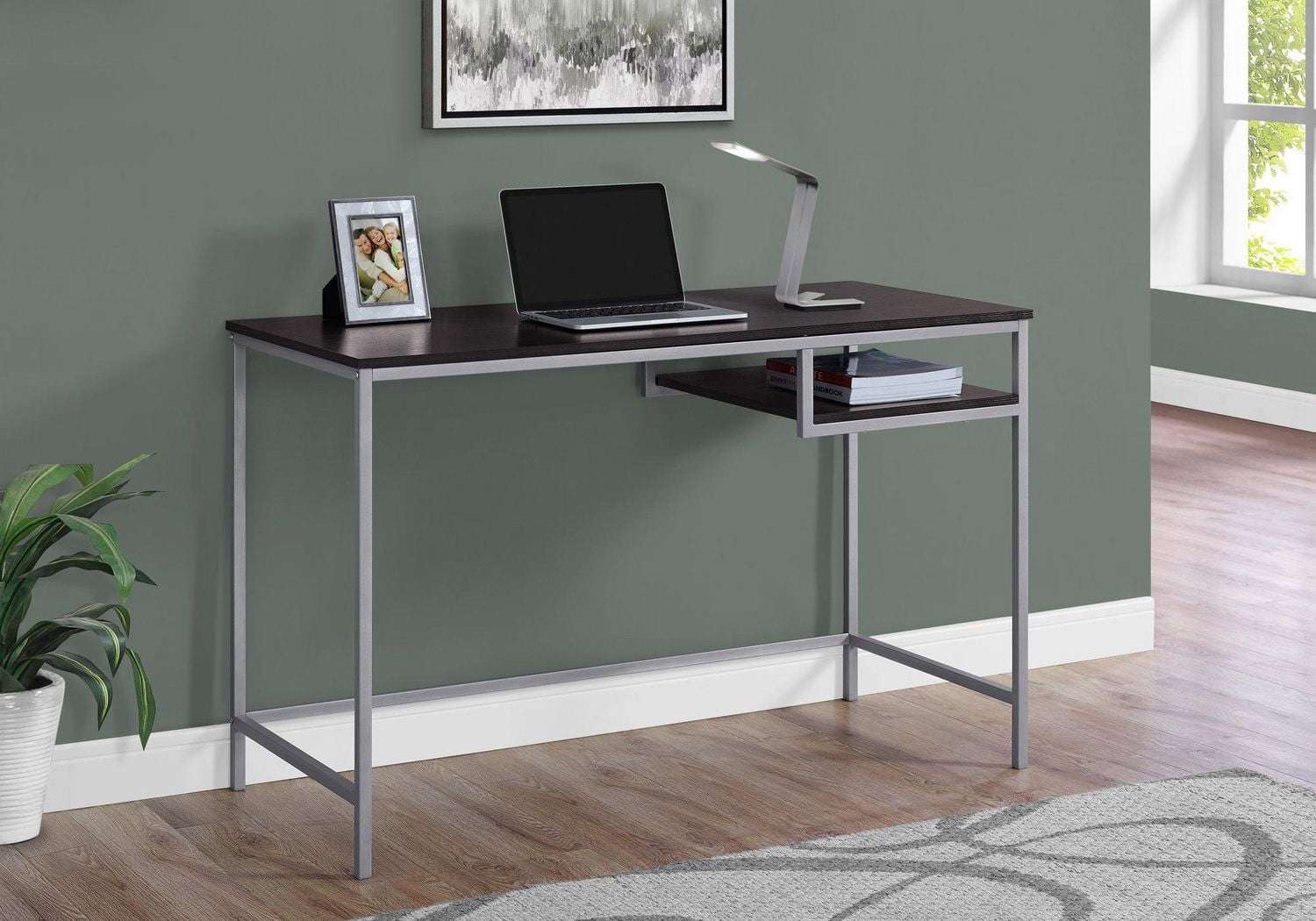 Monarch Specialties Computer Desk, Home Office, Laptop, 48"l, Work, Metal, Laminate, Brown, Grey, Contemporary, Modern