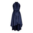 thumbnail image 4 of Mceream Robes de Cocktail pour Femmes Invitées de Mariage Grande Taille Robe Longue Portefeuille en Satin Sans Manches à Col en V à Volants Asymétrique Élégante Robe Formelle Bleu Marine TG, 4 of 8