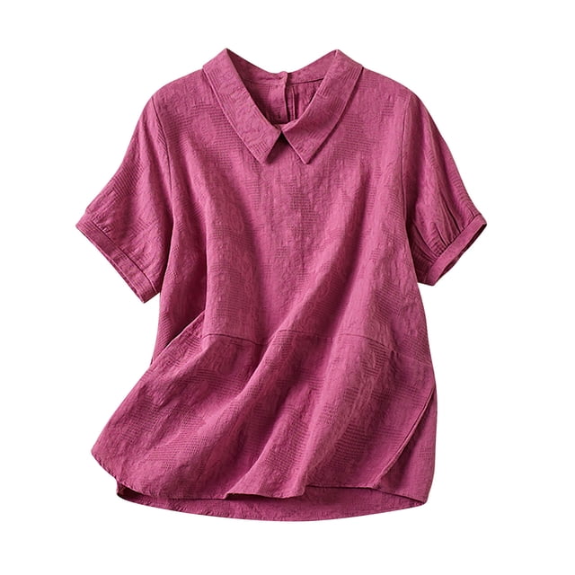 Birdeem Blouses pour Femmes Chemisier en Coton et Lin à Revers d'Été Nouveau Haut à Manches Courtes Haut/chemise à Revers à Manches Courtes