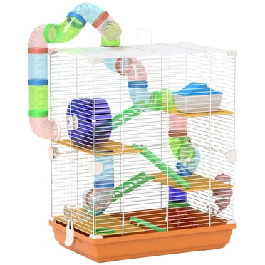 PawHut 5 Tiers Hamster Cage, Portable Animal Travel Carrier, Orange