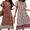 thumbnail image 4 of MesaSe Femmes Boho Floral Imprimé V Cou Wrap Robes Manches Courtes Plage Casual Maxi Robe Longue, 4 of 6