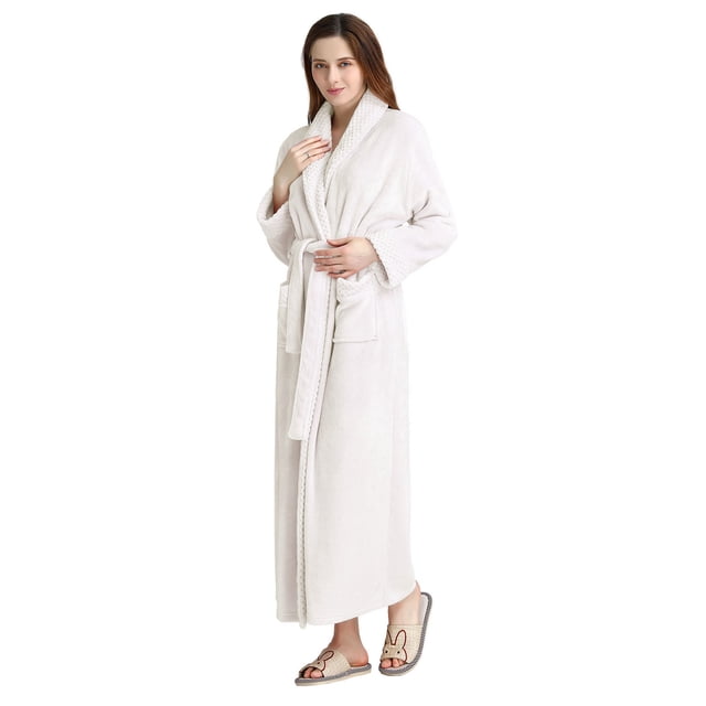 Peignoir Long pour Femmes en Molleton Doux, Peluche Duveteuse, Robe de Chambre Chaude d'Hiver pour Dames