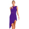 thumbnail image 1 of Aislor Robe de Danse Latine Salsa de Salle pour Femmes, Robe à Ourlet Asymétrique en Patchwork de Maille Transparente, Tenue de Danse, Violet, TTG, 1 of 7