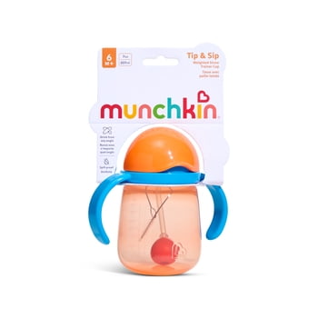 Munchkin® Any Angle – Gobelet d’apprentissage à paille lestée avec poignées pour bébés et tout-petits, gobelet de transition, 7 oz (207 ml), 6 mois et plus orange