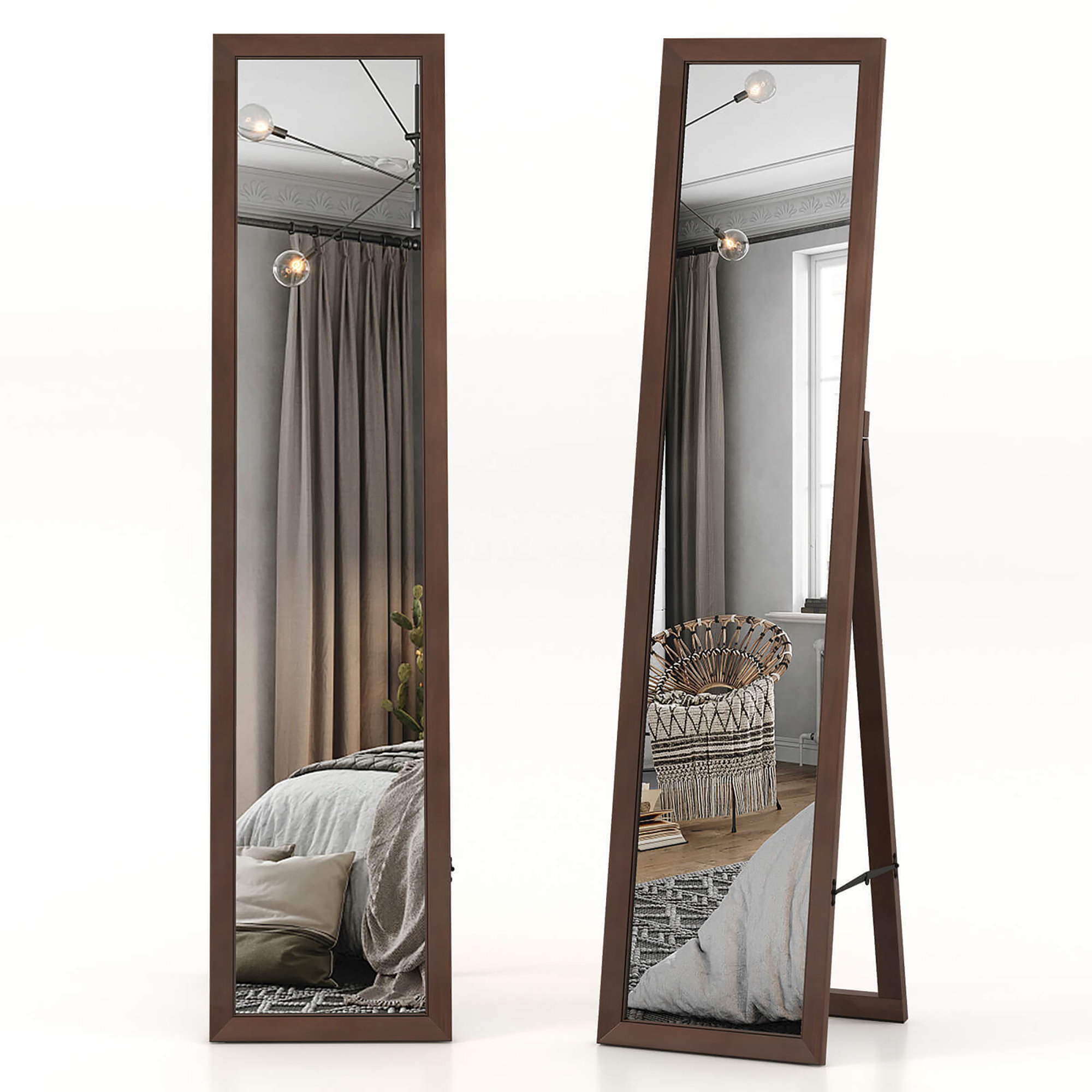 Gymax 61'' x 14.5'' Full Length Mirror w/ Stand Solid Wood Frame Full Body Mirror