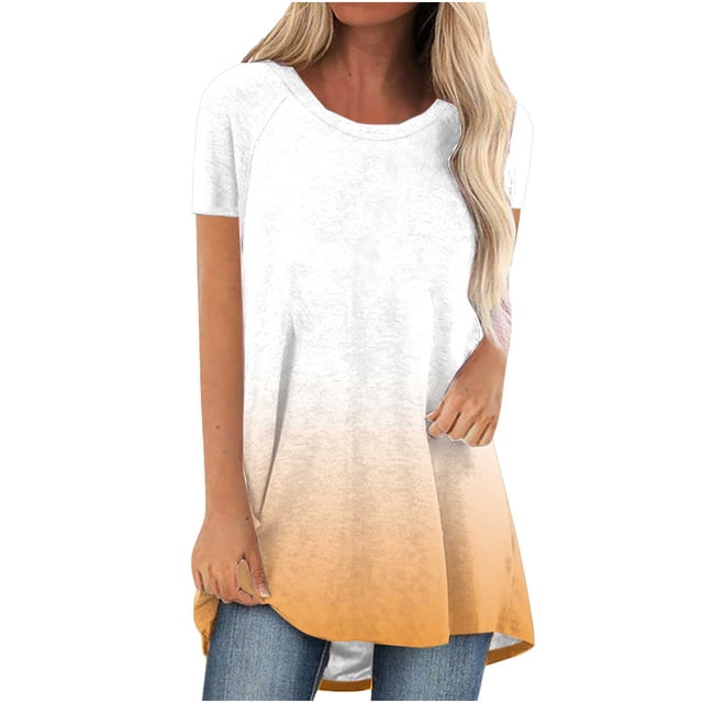 Tuniques d'Été pour Femmes à Col Rond, Manches Courtes, Coupe Ample, T-Shirts Confortables pour Femmes, Décontractés, Confortables et Fluides, Chemisiers pour Dames