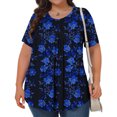 thumbnail image 4 of Pisexur Hauts de Printemps pour Femmes Blouses pour Femmes Chic Décontracté Mode pour Femmes Imprimé Col Rond Manches Courtes Plissé Ample Haut Multicolore,2TG, 4 of 8