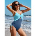 thumbnail image 4 of Charmo Womens Color Block One Piece Swimsuits V Neck Monokini Bathing Suits, 4 of 6