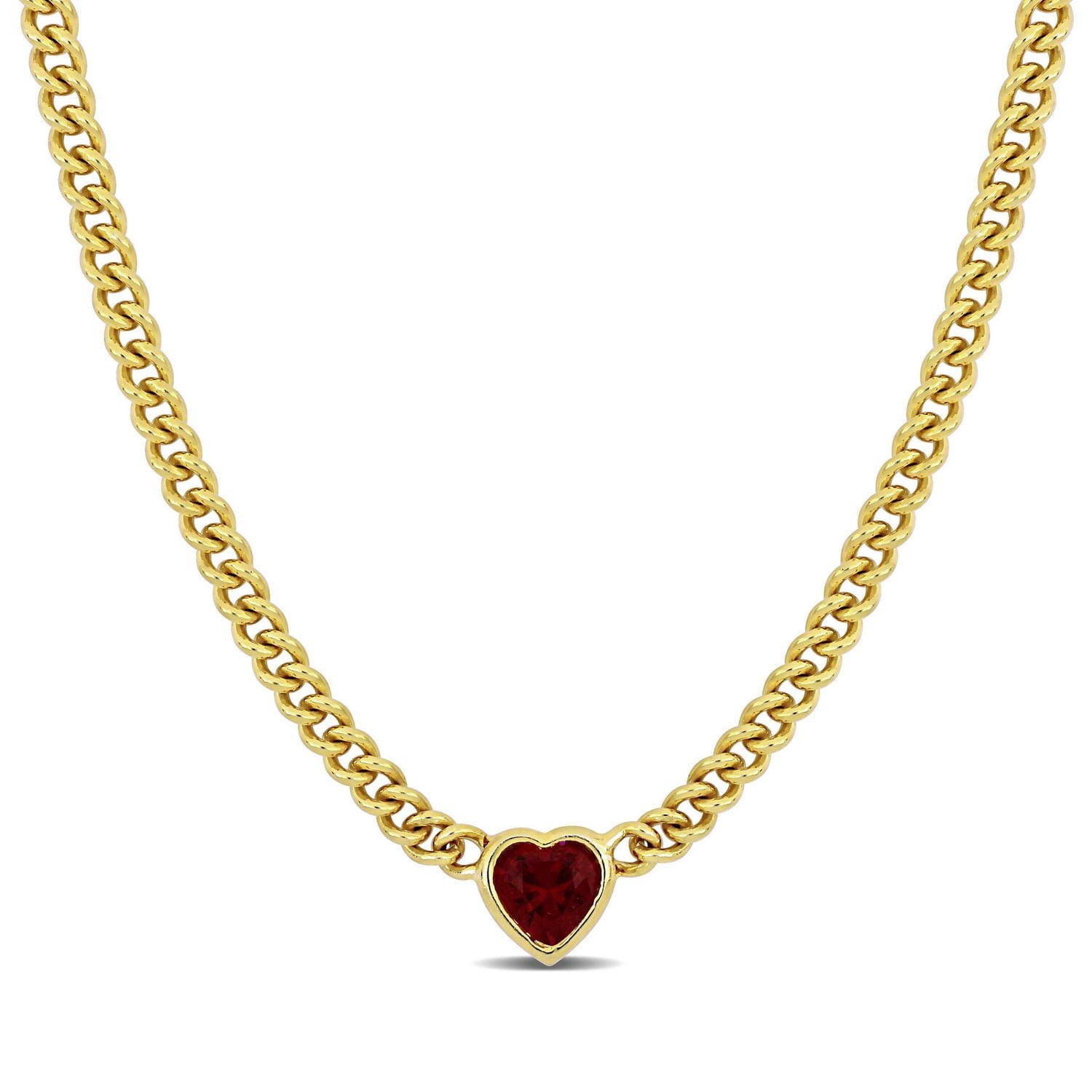 Miabella 2-7/8 Carat T.G.W. Created Ruby 18k Yellow Gold Plated Sterling Silver Heart Necklace