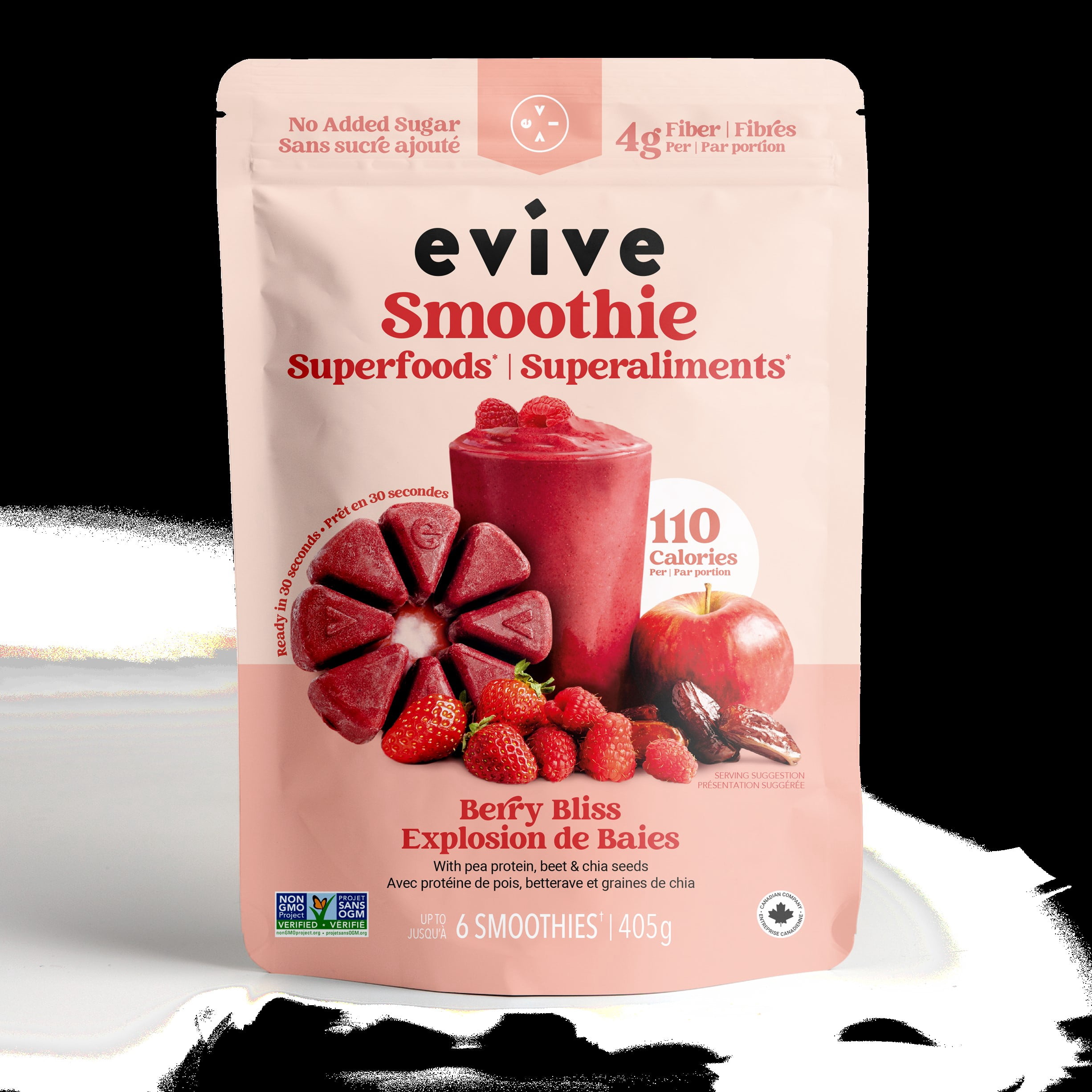 Evive Smoothie en Cubes - Explosion de Baies, 405g, Végétalien, Sans OGM, Cubes Surgelés, Mélange (betteraves, dattes, fruits rouges etc.) Evive Smoothie en Cubes - Explosion de Baies, 405g