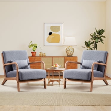 Bonzy Home Accent Chair Set of 2, Mid Century Modern Armchair with Wood Frame & Waist for Living Room, Bedroom, Reading (Gray)