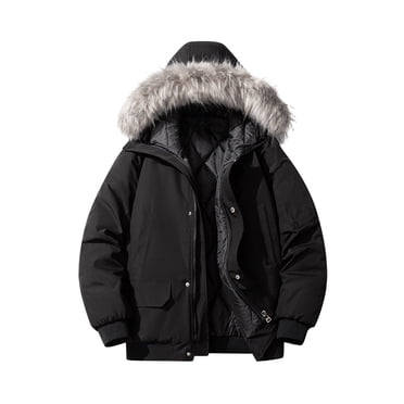Fengqque Men's Puffer Jacket Waterproof Winter Bubble Coats Ski Parka Fur Hooded Black 16(XXXXL)