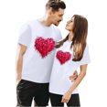 thumbnail image 2 of T-shirts Assortis pour Couples de la Saint-Valentin Légers Mode à Imprimé Cœur Col Rond Décontracté Tunique à Manches Courtes T-Shirt Confortable Doux Respirant Mari Femme Blouse Tee Blanc G, 2 of 6