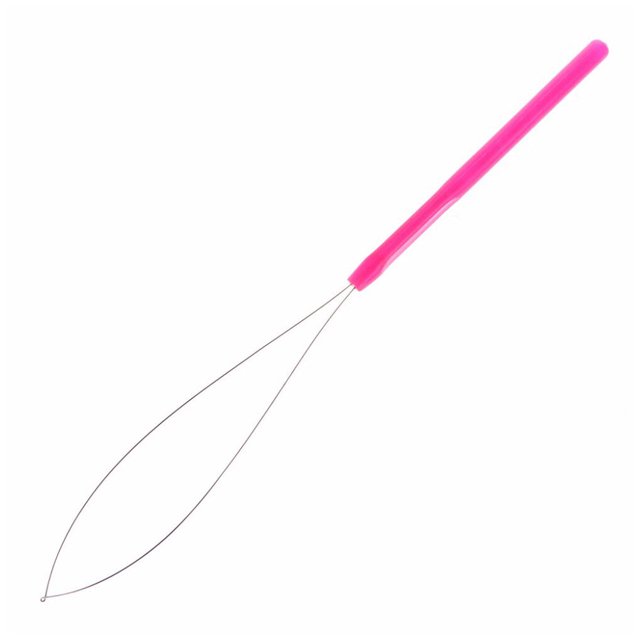 Perruque à Boucle Outil Professionnel Poignée en Plastique Enfileur Anneau en Acier Perruque Réparation Couture Rose Rouge