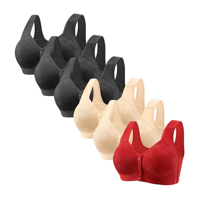 Posijego Women's Front Closure Bra 6 Pack Womens Plus Size Wireless Push up Full Coverage Everyday Bralettes