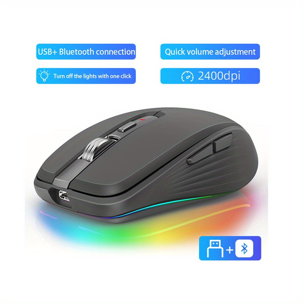 JOMAA Dual Mode Wireless Mouse, 2.4G & Bluetooth, 2400 DPI, RGB Backlight, USB-C Charging, White/Black/Pink