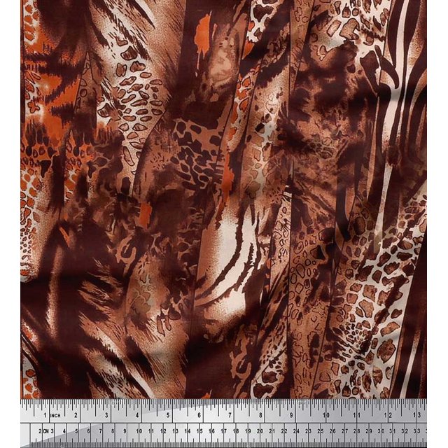 Soimoi Brown Rayon Fabric Leopard & Wild Animal Skin Print Fabric by Yard 56 Inch Wide