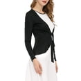 thumbnail image 4 of Allegra K Women's Dressy Cardigan Sweaters Tie Front Draped Ruffle Knit Cardigans M Black, 4 of 8