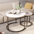 thumbnail image 2 of Coffee Table Nesting Set of Side Set Golden Frame Circular Round and Marble Pattern Wooden Tables Living Room Bedroom Apartment Modern Industrial Simple Nightstand, 2 of 10