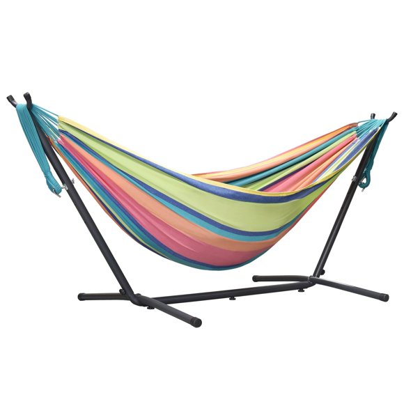Vivere Double Cotton Hammock, Comfortable Daybed with Steel Stand, 9', Byron Bay