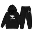 thumbnail image 4 of GDREDA Girls Sets 2 Piece Outfits Spring Children's Hoodie Set With Bow Print Black,3-4Years, 4 of 4