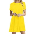 thumbnail image 1 of Aqestyerly Robe Courte pour Femme Couleur Unie à Manches Courtes Décontractée Coupe Ample Robe d'Été Mode Légère Confortable Tenue HWRETIE, 1 of 5