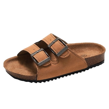 Ketyyh-chn99 Pantoufles pour Tout-Petits Garçons Filles Printemps et Été Sandales Pantoufles en Liège pour Enfants Garçons et Filles Sandales de Plage Sandales de Plage Plage Coréennes Double Anneau Taille pour 22, Brun