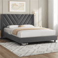 thumbnail image 2 of FullFurnique Upholstered Platform Bed Frame with Wooden Slat Support, Full, Dark Gray, 2 of 9