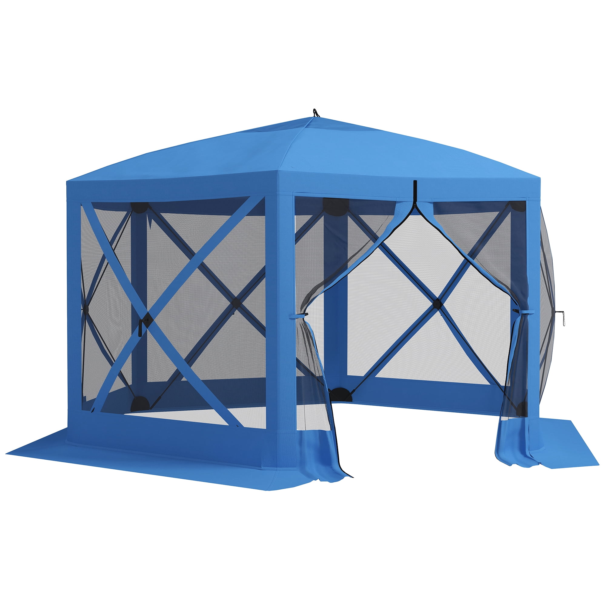 Outsunny 12' X 12' Pop Up Screen Tent, Camping Shelter Picnic Canopy, Blue 139.8" X 139.8" X 90.6"
