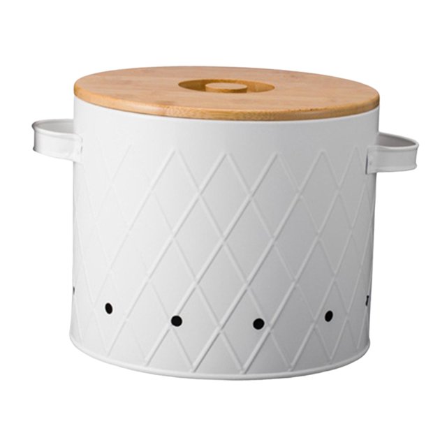DOLITY Kitchen Vegetable Storage Tin Potato Onion Garlic Storage Bin with Lid Kitchen Storage Canister for Kitchen Countertop Pantry White Large