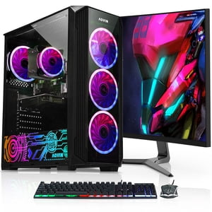 AQVIN ZForce Jeux de bureau PC Tour d'ordinateur (Intel Hexa-Core) i7, 32GB DDR4 RAM, 2TB SSD Stockage, AMD Graphiques RX 580 8GB, 27 Inch Curved Gaming Monitor) Windows 10 Pro RGB clavier & souris