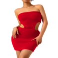 thumbnail image 2 of Mini Robe Dos Nu Sans Manches pour Femmes Mode Urbaine Slim Tenue de Soirée Club Couleur Unie Robe d'Été Bleu Foncé Tricotée S, 2 of 7