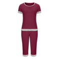thumbnail image 4 of Mikilon Pyjama Décontracté pour Femmes, Ensemble de Sommeil Décontracté Ample Uni à Col Rond, Manches Courtes, 7 Pantalons, Ensemble pour la Maison, Pantalon de Pyjama, Funky, Confortable, Haut/chemise à Manches Courtes à Col Rond, Rouge, TP, 4 of 9