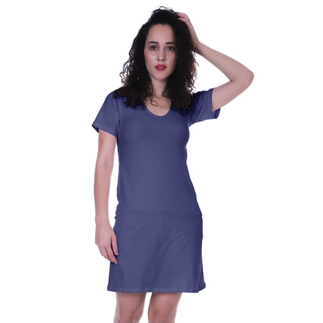 Moomaya Robe d'Été Ajustée à Manches Courtes en Jersey Uni Basique Décontractée Courte Style T-Shirt-D5