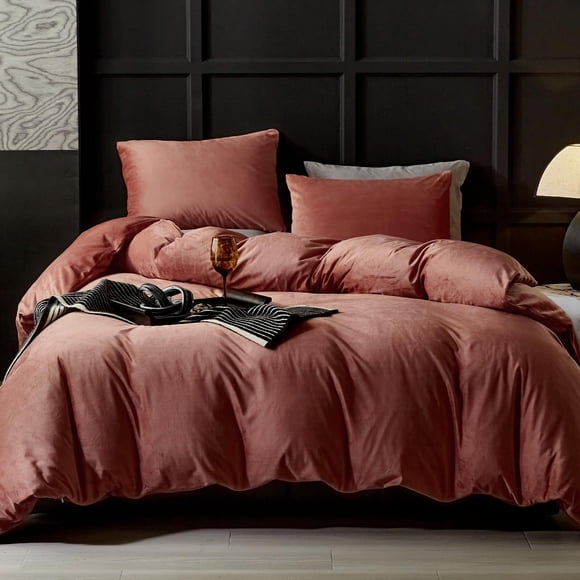 WARMDERN Blush Pink Flannel Velvet Duvet Cover King Size Duvet Cover Bedding Sets 3pcs Ultra Soft Luxury Textured Modern Crystal Velvet Duvet Covers with Zipper Closure(Blush Pink King)