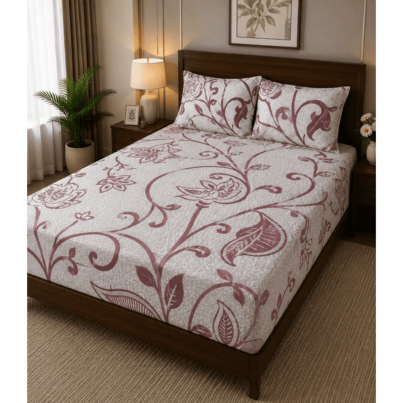 Aarniva Cotton Bedsheet Set King- Floral Scroll